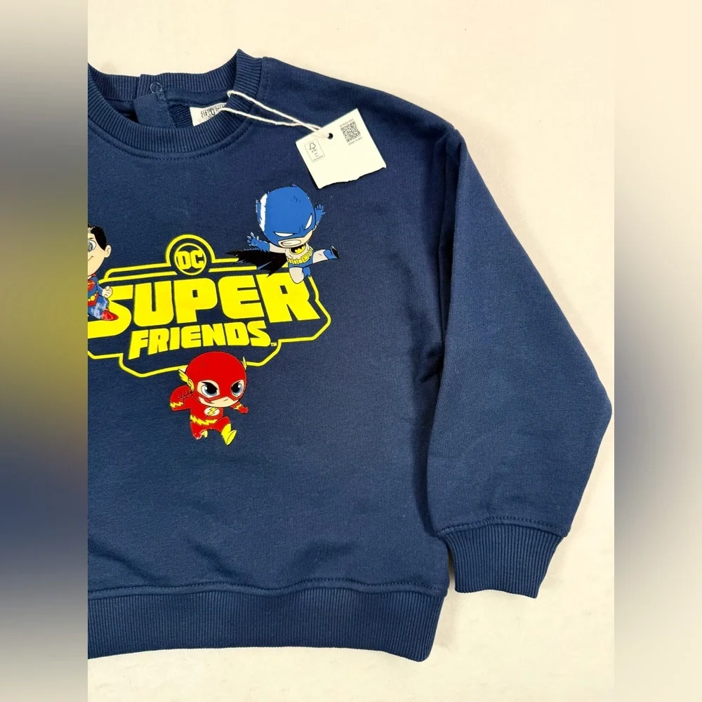 NWT DC SUPERFRIENDS Boys Superhero Sweatshirt 2T Navy Superman Flash Batman New‎